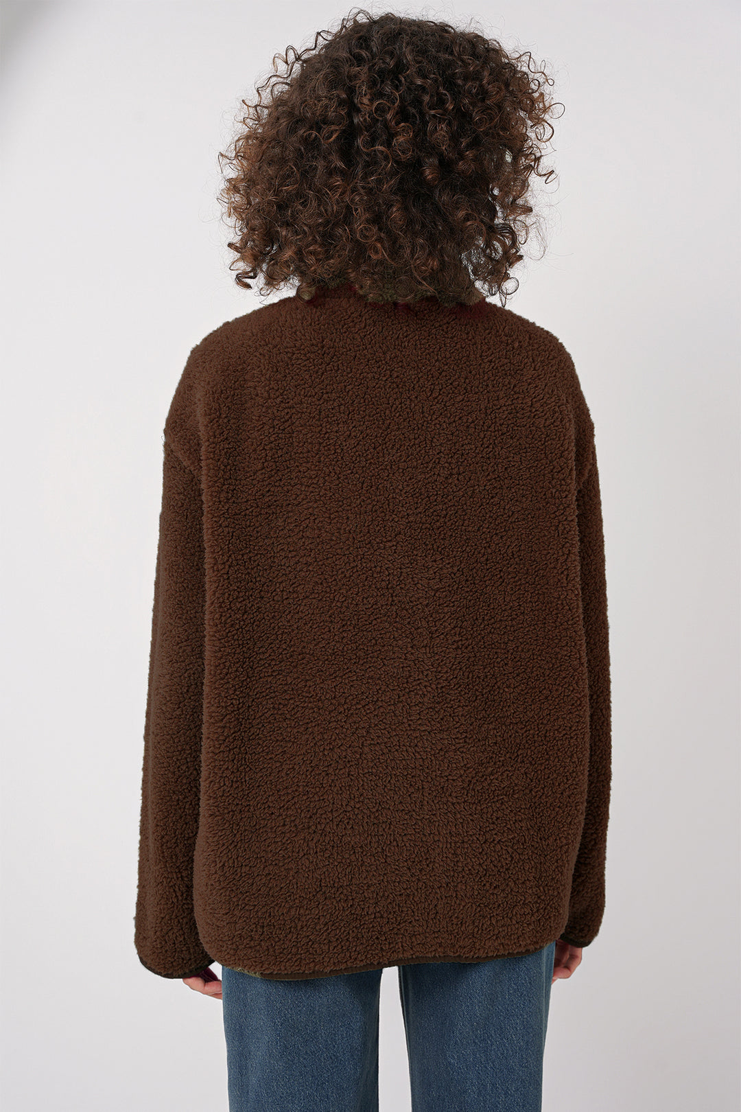 BGD Women Fermuarlı Oversize Peluş Ceket Mont - Kahverengi - Jupiter