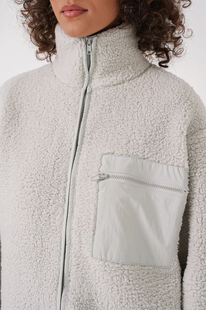 BGD Women Zippered Oversized Plush Jacket - Stone - Créteil