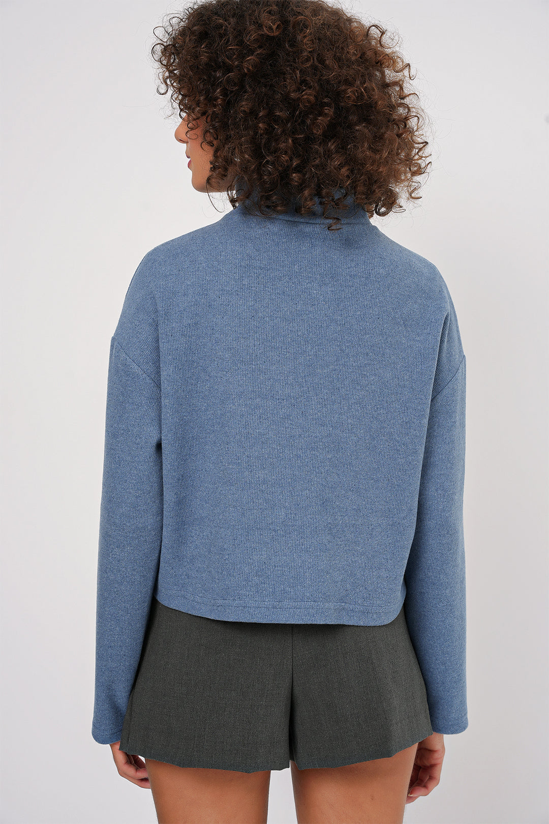 BGD Women Zip Neck Knitted Sweatshirt - Indigo - Bonita Springs