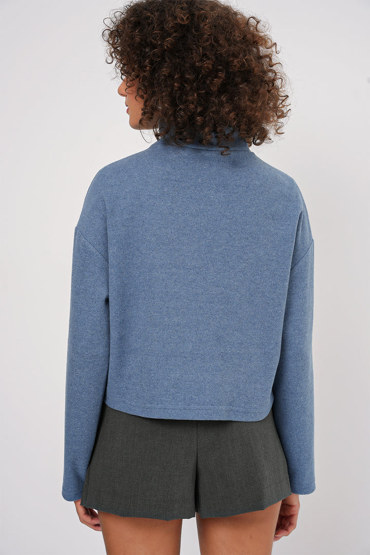 BGD Women Zip Neck Knitted Sweatshirt - Indigo - Bonita Springs