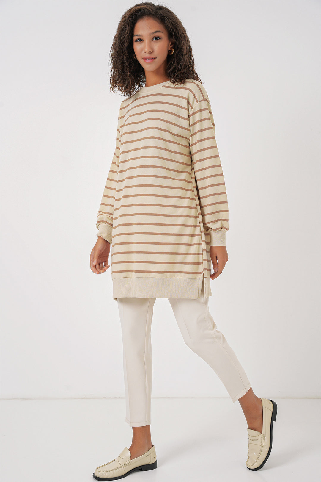 BGD Women Women's Striped Turtleneck Tunic - Biscuit - Lissone
