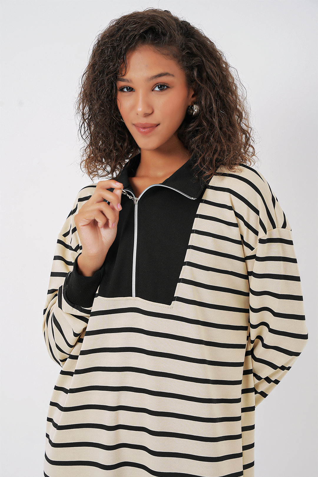 BGD Women Women's Zipper Detail Striped Long Dress - Black - Palermo