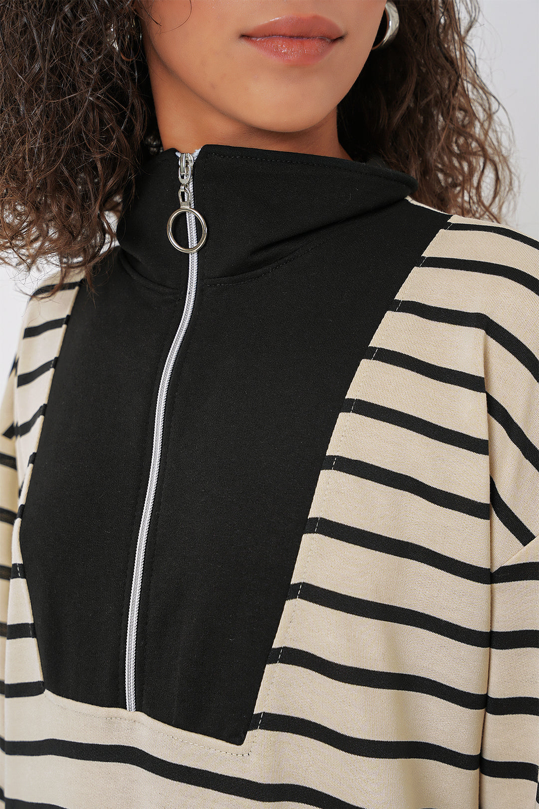 BGD Women Women's Zipper Detail Striped Long Dress - Black - Palermo