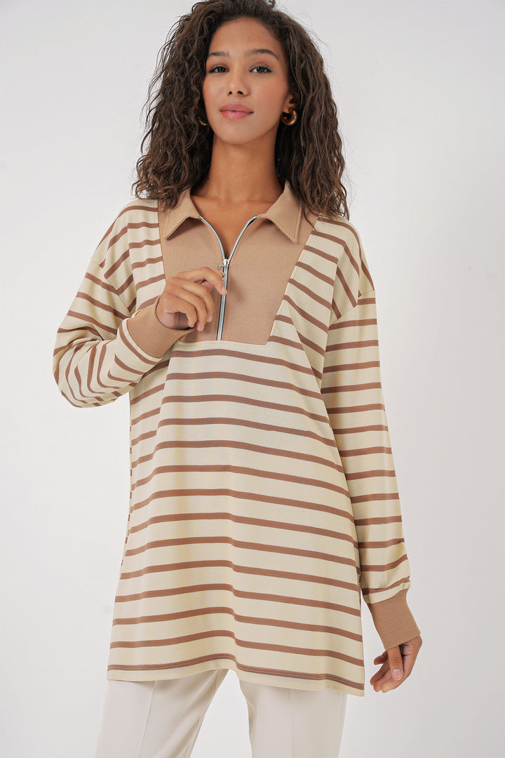 BGD Women Women's Zippered Hijab Tunic - Biscuit - San Clemente
