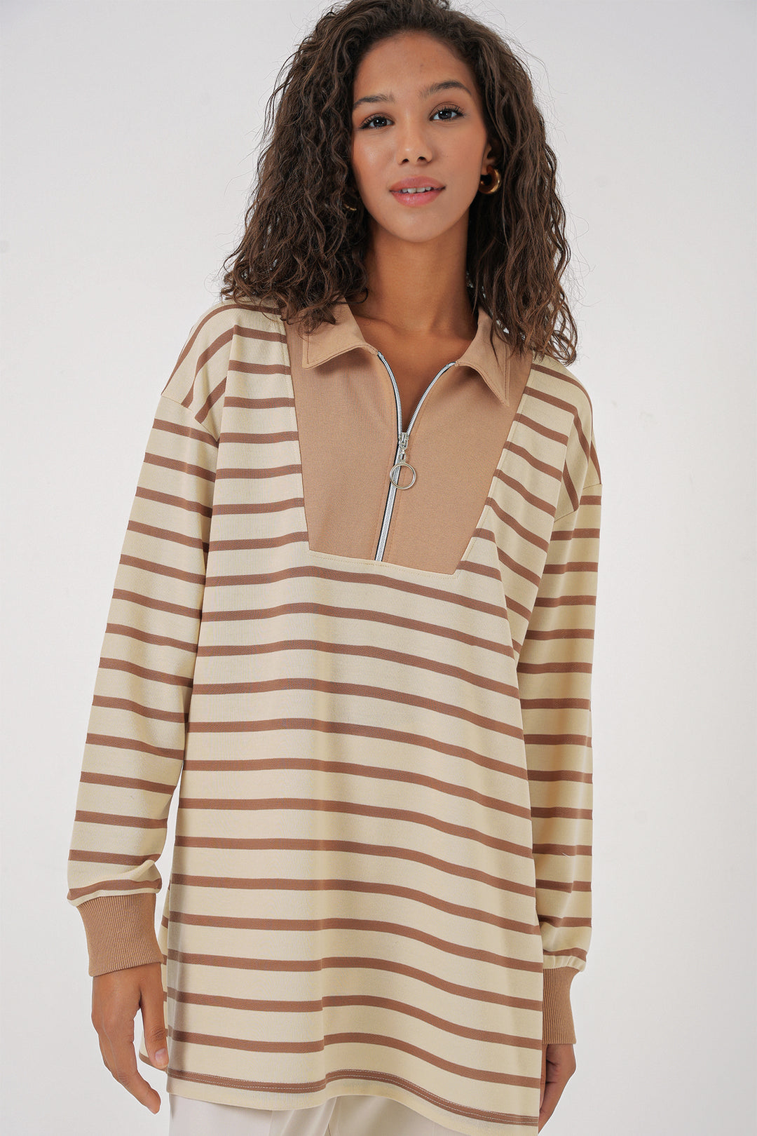 BGD Women Women's Zippered Hijab Tunic - Biscuit - San Clemente