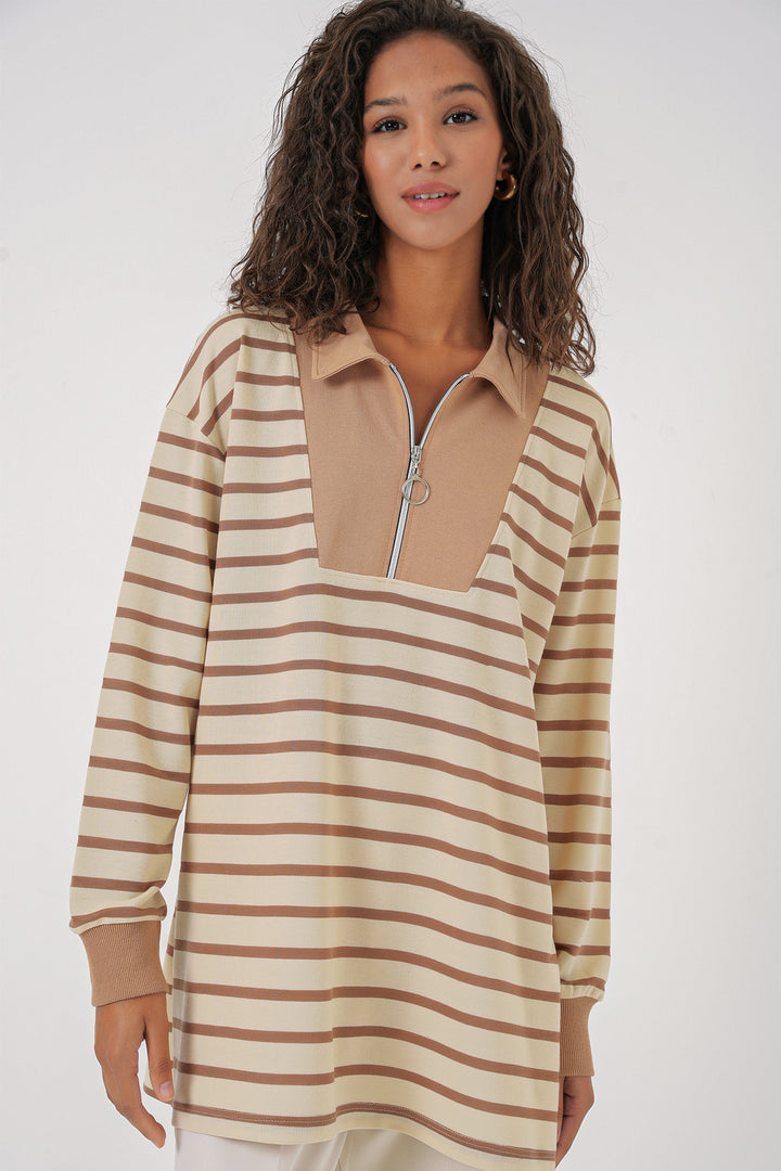 BGD Women Women's Zippered Hijab Tunic - Biscuit - San Clemente