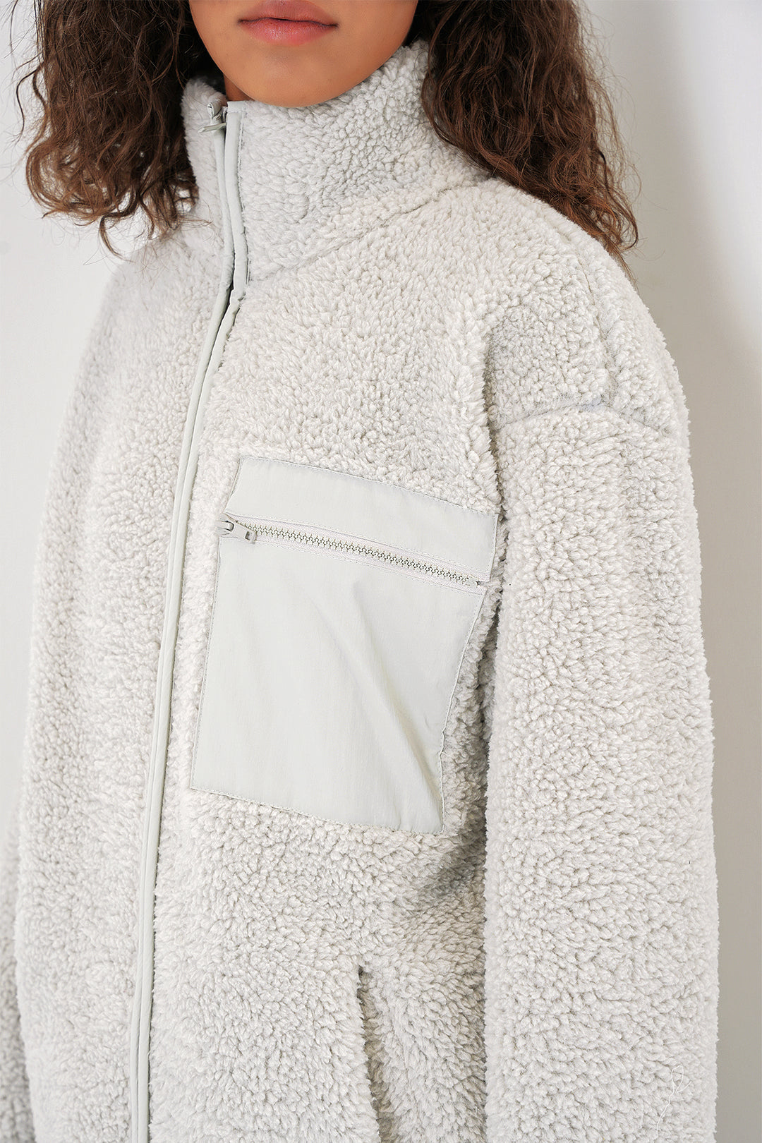 BGD Women Women's Zippered Oversized Plush Jacket - Stone - Arnhem