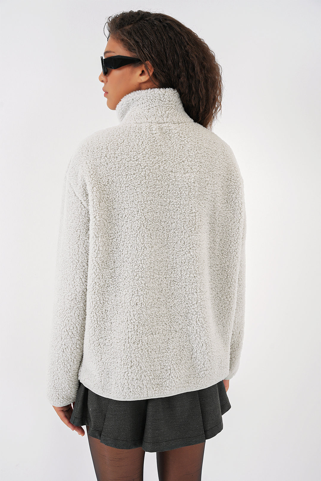 BGD Women Women's Zippered Oversized Plush Jacket - Stone - Arnhem
