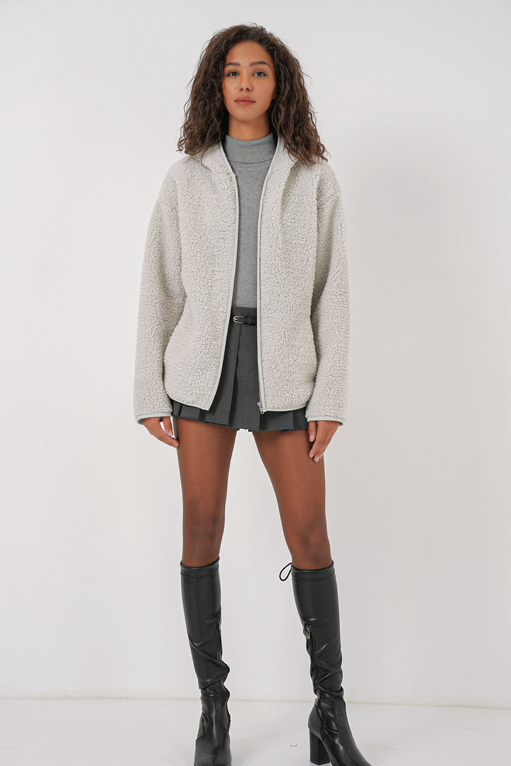BGD Women Women's Hooded Oversized Plush Jacket - Gray - La Piedad