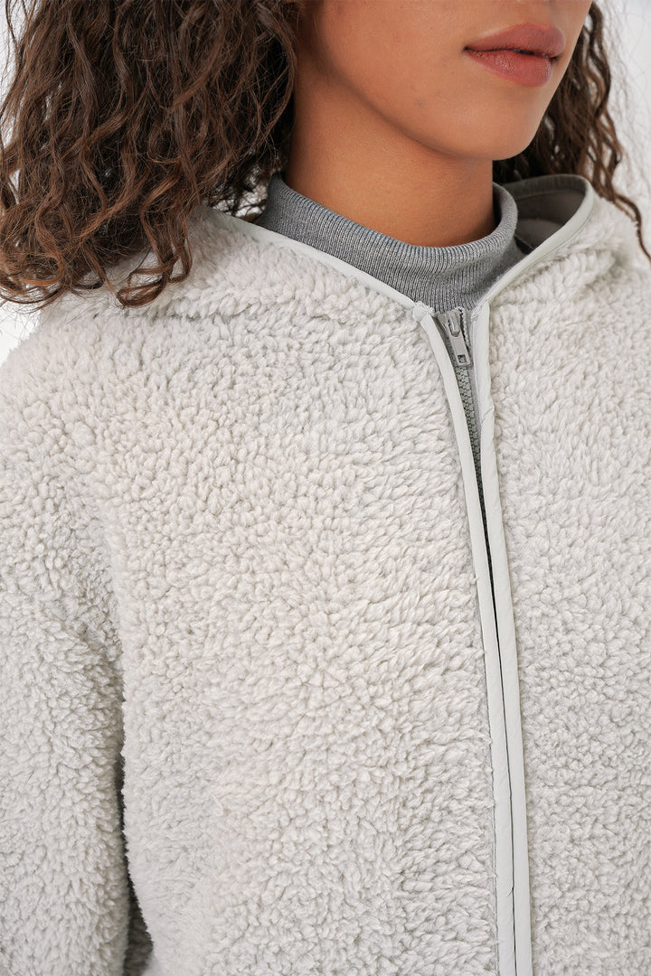 BGD Women Women's Hooded Oversized Plush Jacket - Gray - La Piedad