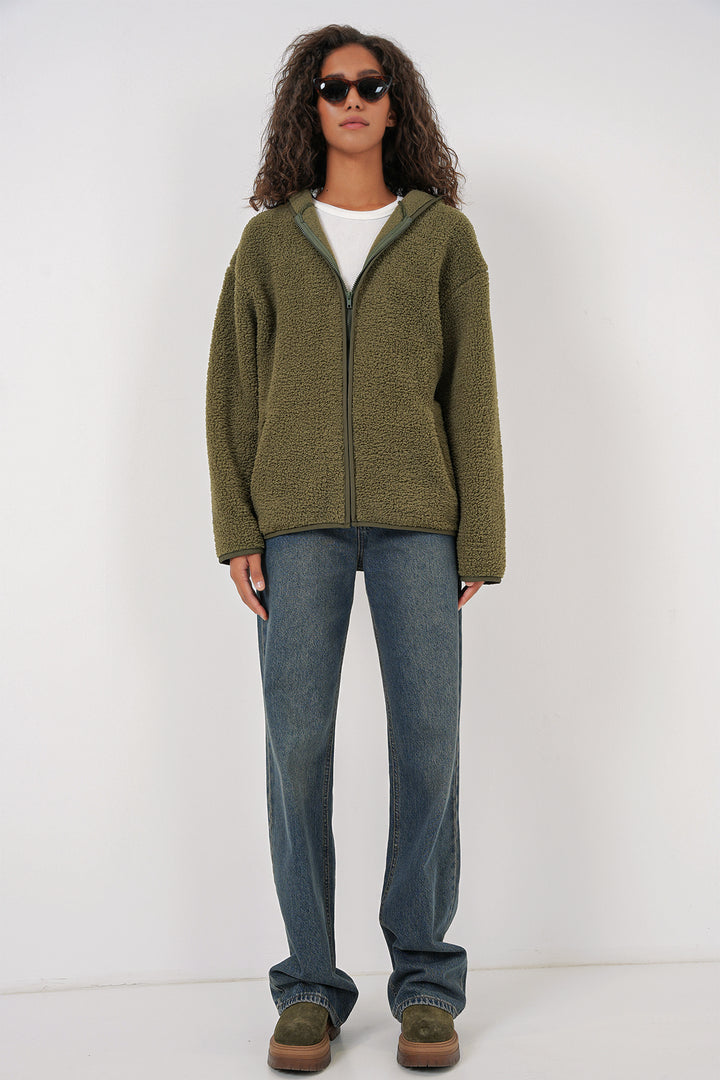 BGD Women Women's Hooded Oversized Plush Jacket - Khaki - Middletown