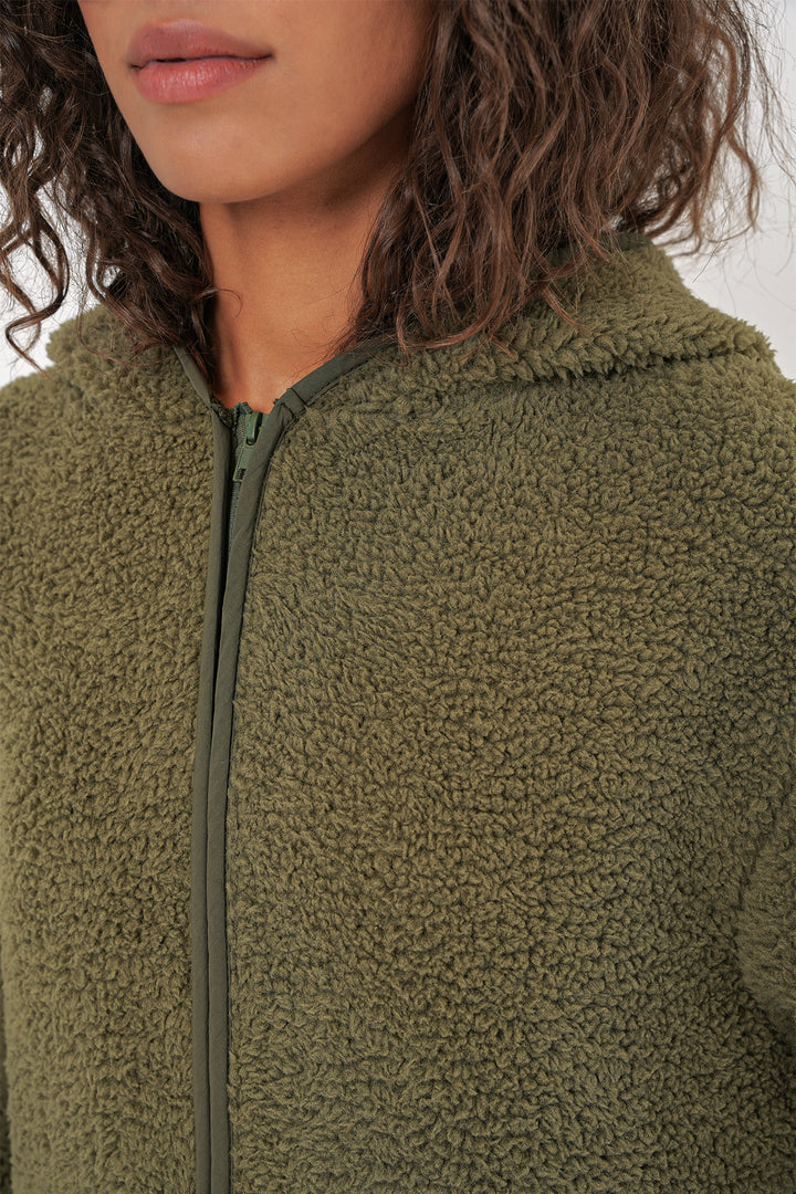 BGD Women Women's Hooded Oversized Plush Jacket - Khaki - Middletown
