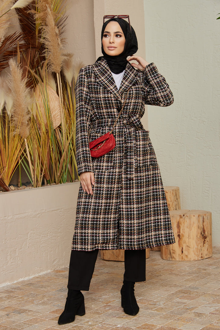 ZRF Women Plaid Coat - Black Burgundy - Westland