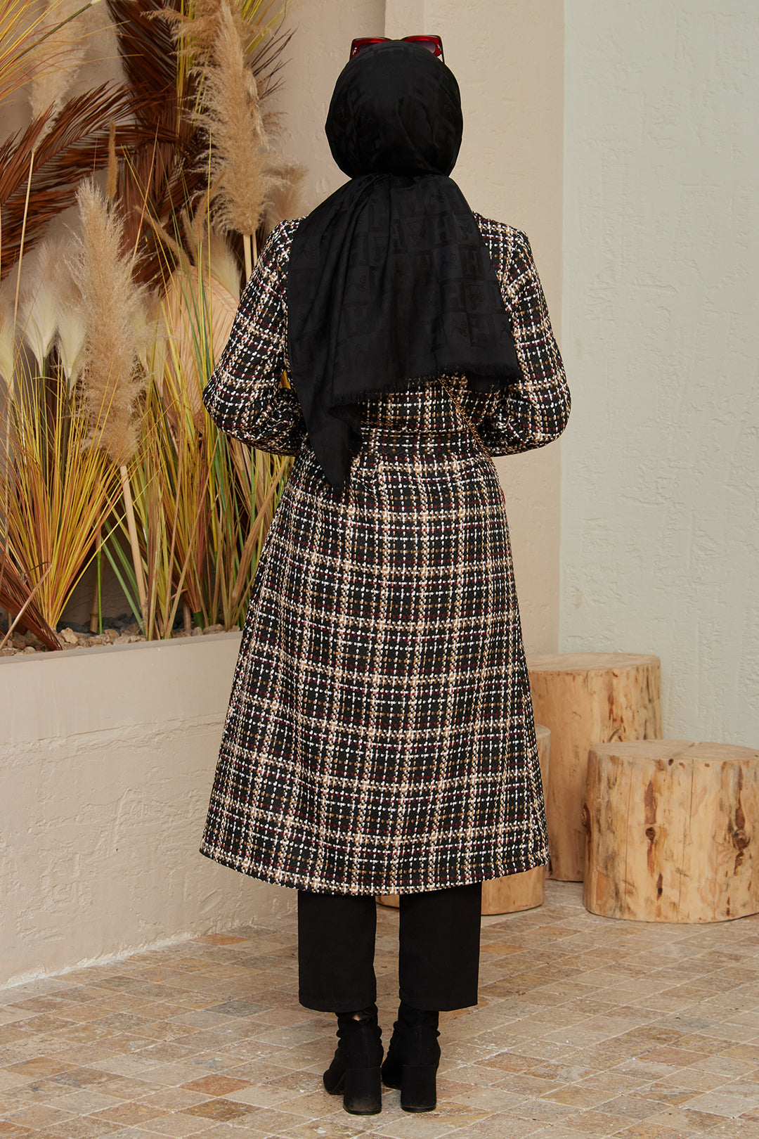 ZRF Women Plaid Coat - Black Burgundy - Westland