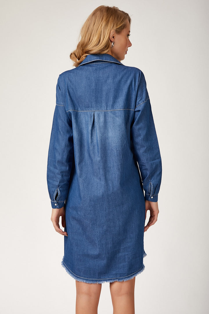 BGD Women FRINGED DENIM TUNIC - Blue - Avondale
