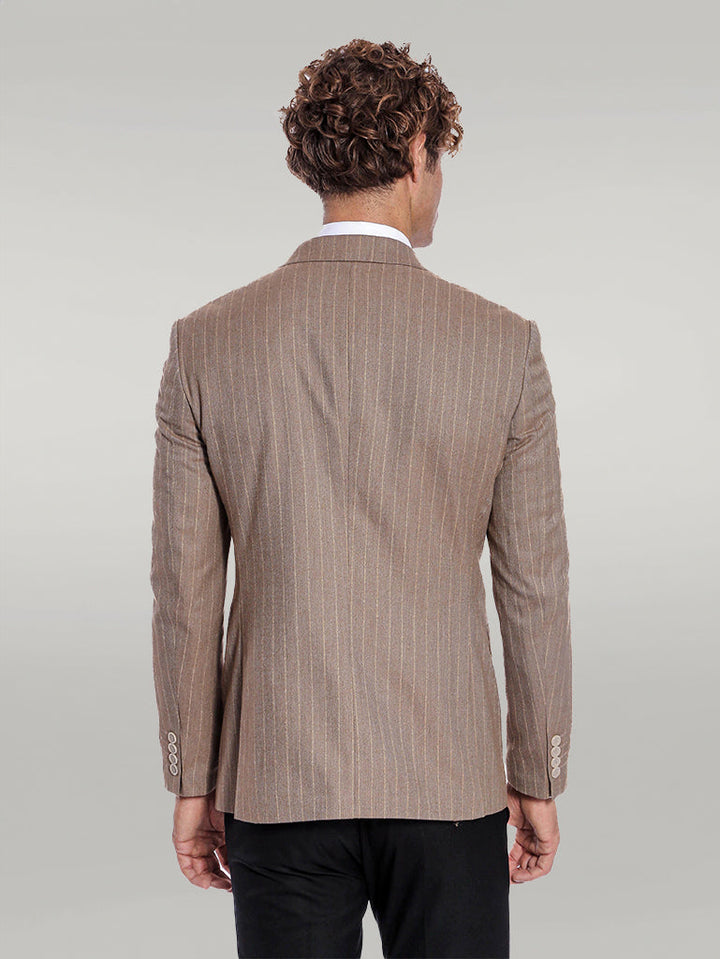 WSS Striped Double Breasted Light Brown Men Blazer  - Singen