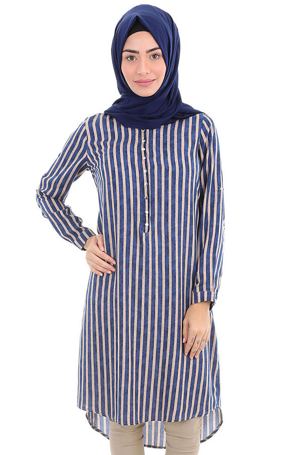 BGD Women JUDGE COLLAR HIJAB TUNIC - Blue - Vila Real