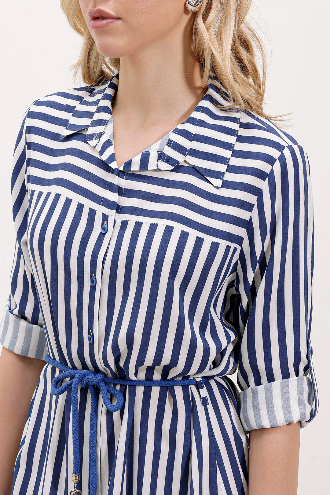 BGD Women Striped Belted Dress - Blue - Avondale
