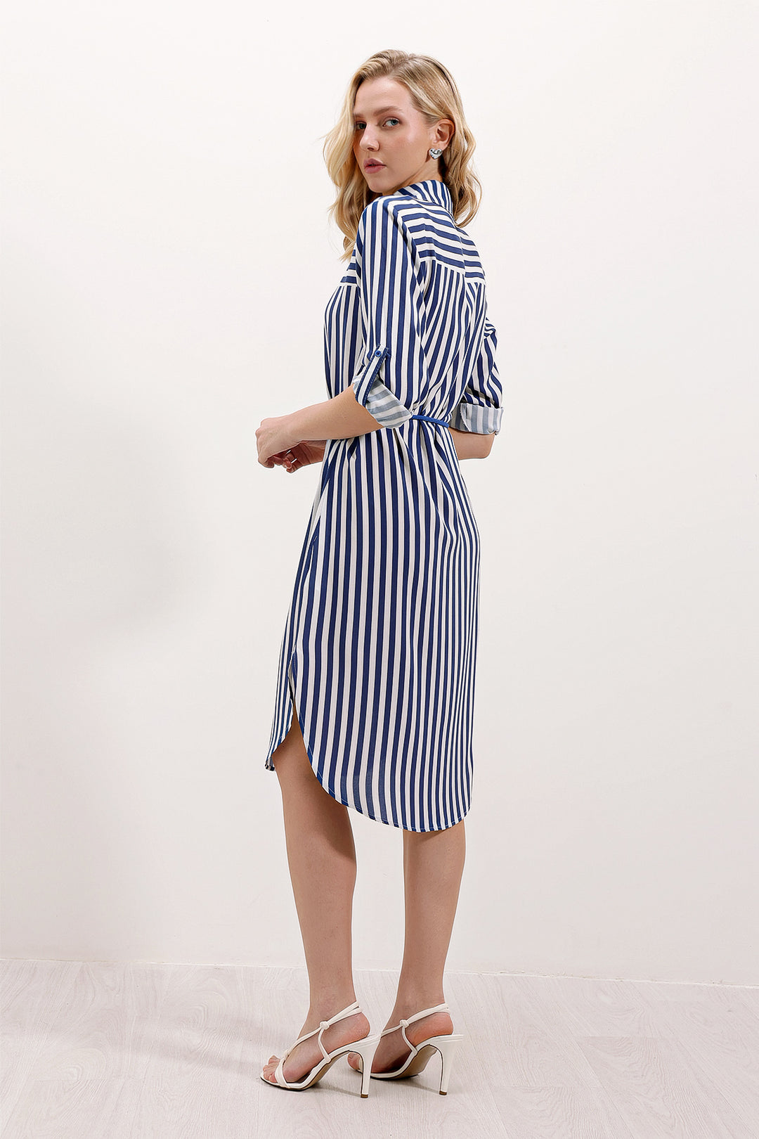 BGD Women Striped Belted Dress - Blue - Avondale