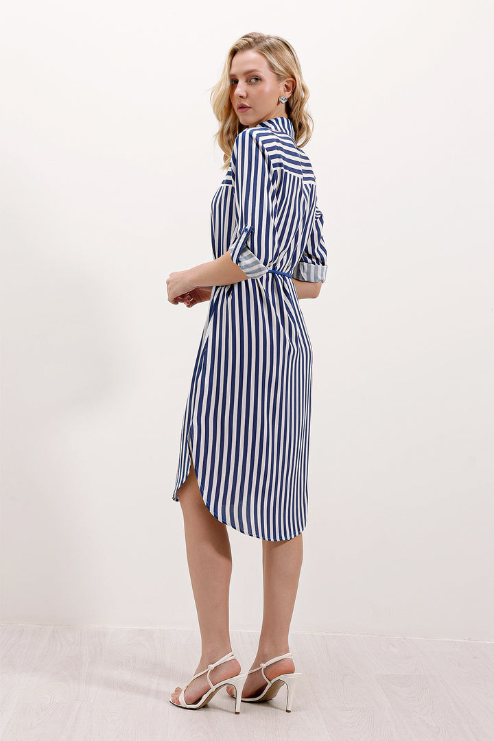 BGD Women Striped Belted Dress - Blue - Avondale