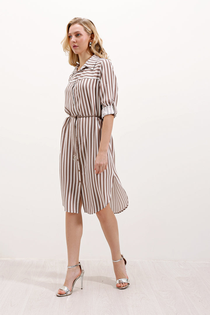 BGD Women Striped Belted Dress - Mink - Avondale