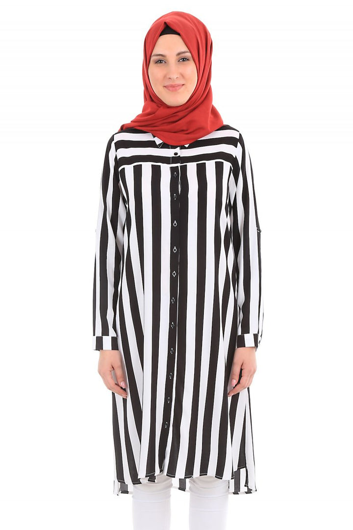 BGD Women STRIPED HIJAB TUNIC - Black - Kokomo