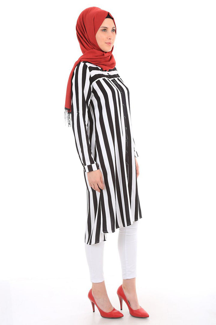 BGD Women STRIPED HIJAB TUNIC - Black - Kokomo