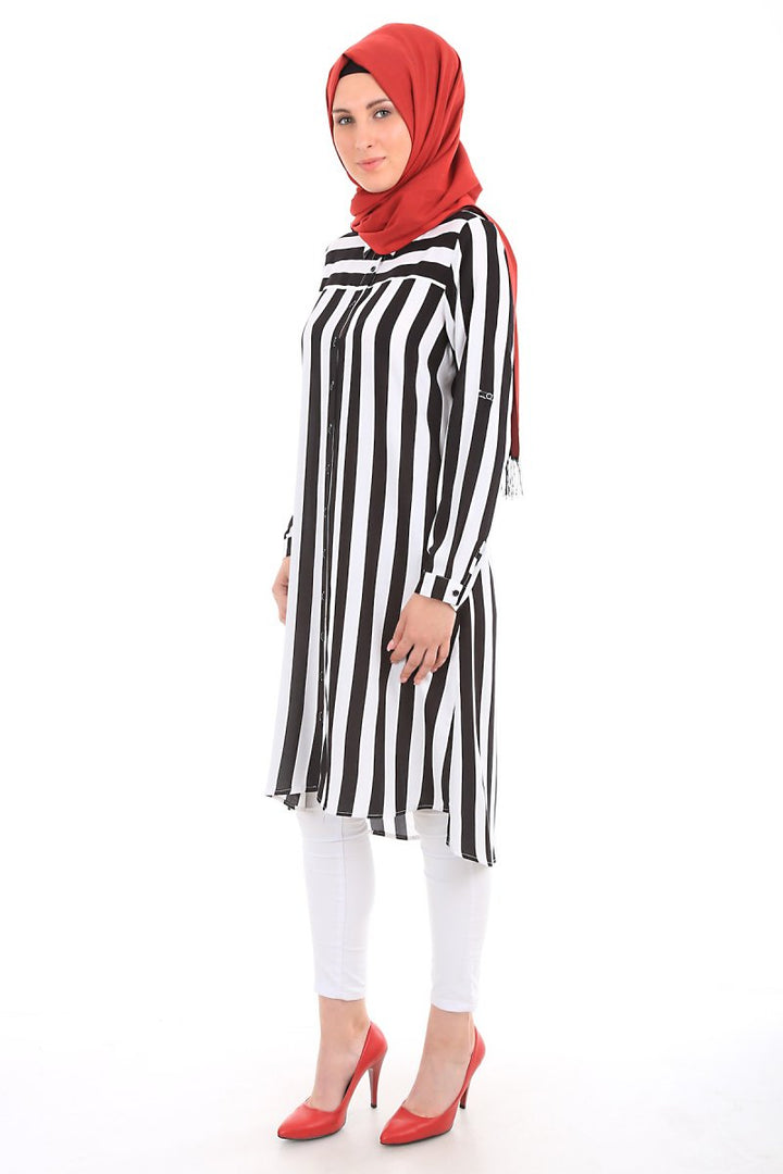 BGD Women STRIPED HIJAB TUNIC - Black - Kokomo