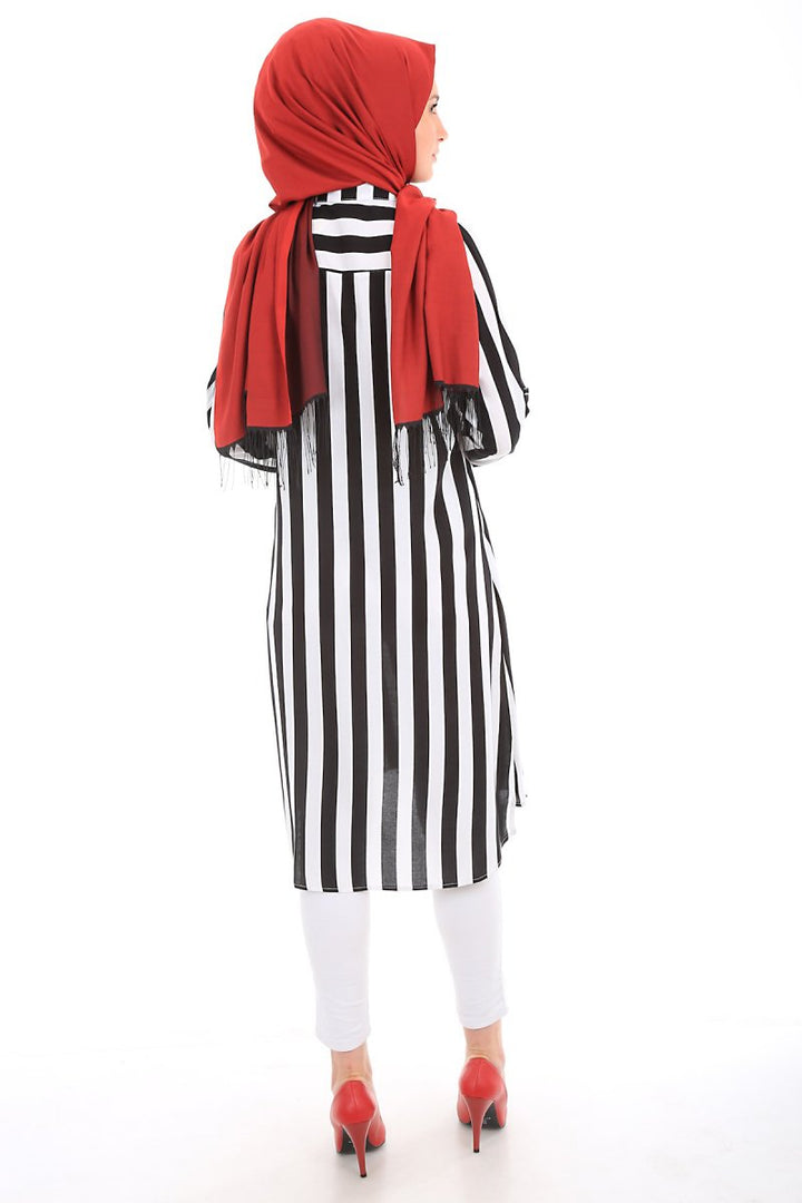 BGD Women STRIPED HIJAB TUNIC - Black - Kokomo