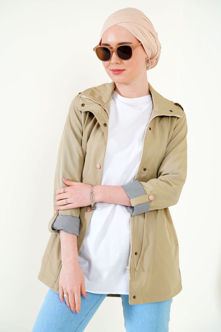 BGD Women Elastic Waist Trenchcoat - Beige - Heusden