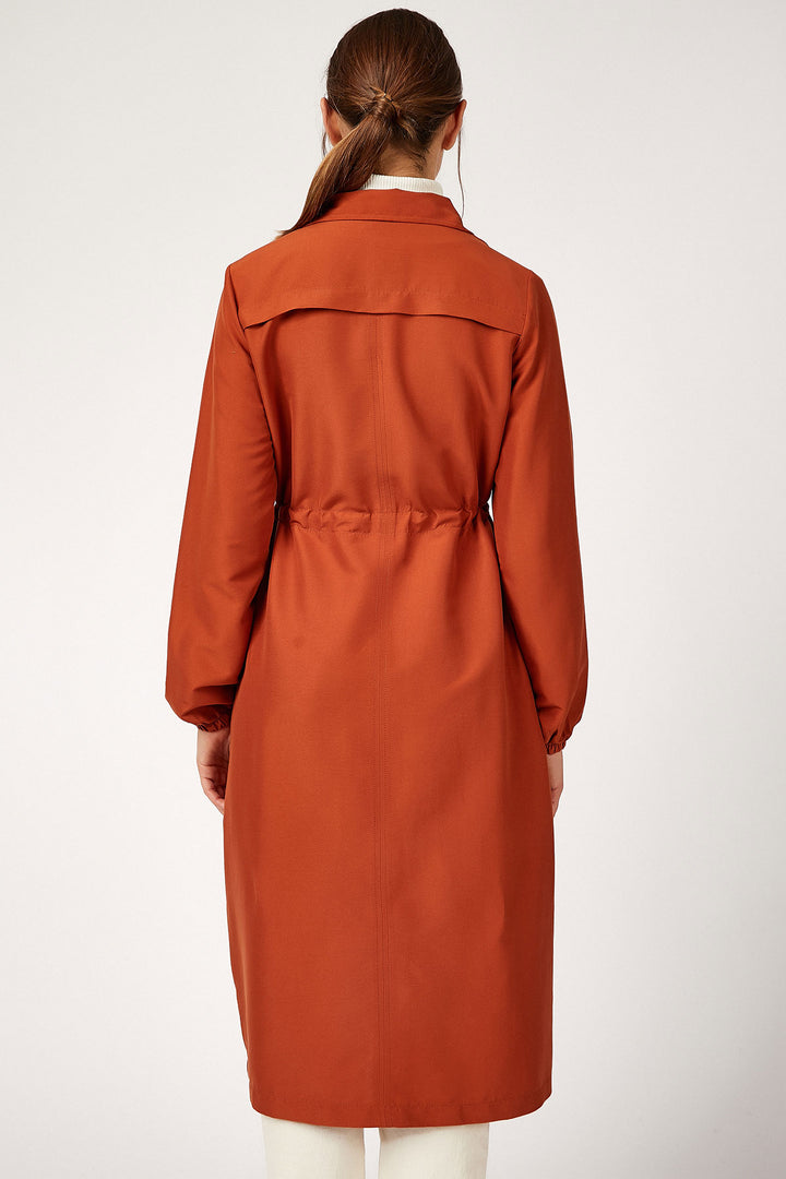 BGD Women ÖNÜ BOYDAN FERMUARLI TESETTÜR TRENCHCOAT - Kiremit - Huatusco