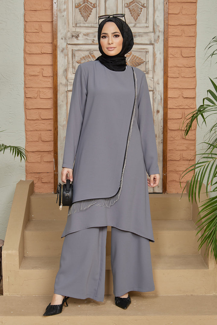 ZRF طقم تونيك نسائي بتفاصيل سلسلة - رمادي - Buena Park