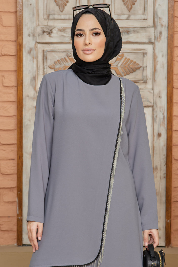 ZRF طقم تونيك نسائي بتفاصيل سلسلة - رمادي - Buena Park