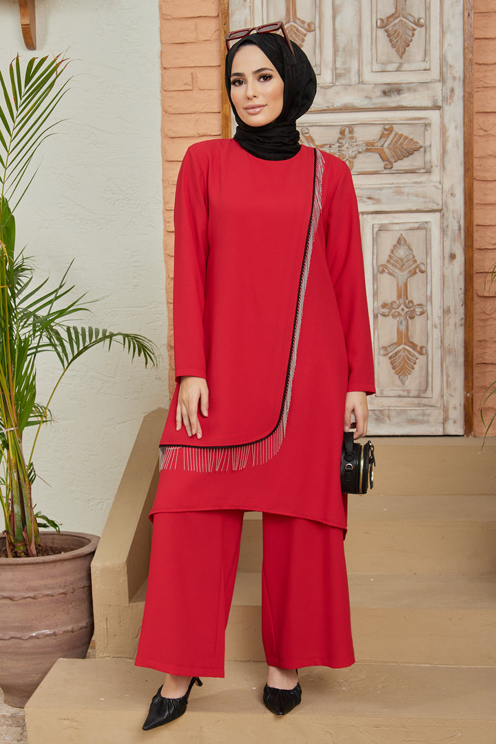 طقم سروال تونيك نسائي بسلسلة ZRF - أحمر - Bocholt