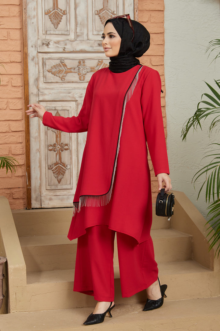 طقم سروال تونيك نسائي بسلسلة ZRF - أحمر - Bocholt