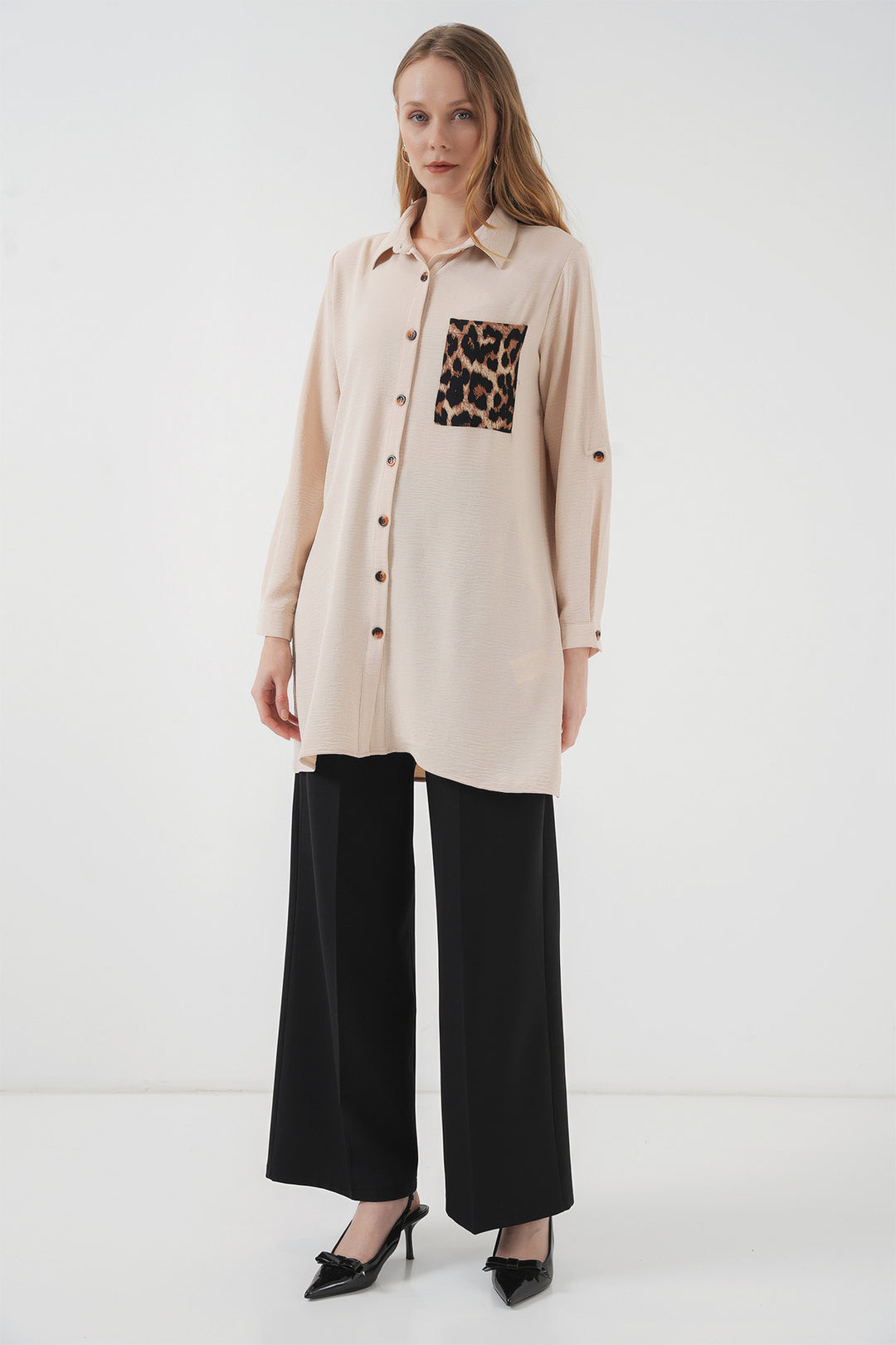 BGD Women Pocket Detailed Shirt Tunic - Beige - Yuriria