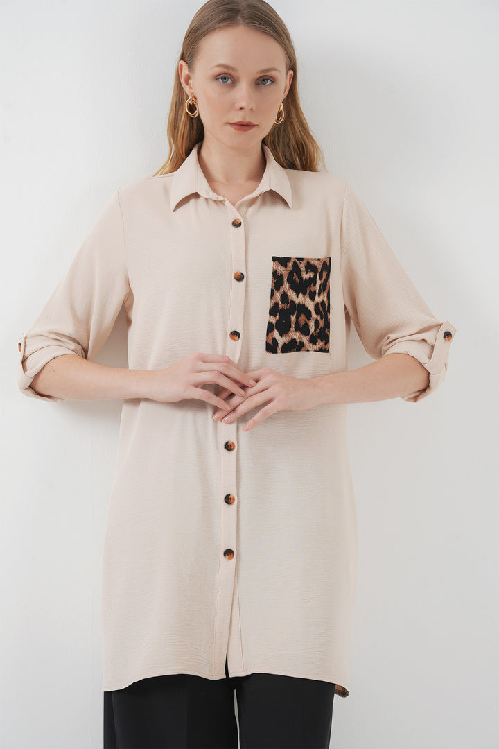 BGD Women Pocket Detailed Shirt Tunic - Beige - Yuriria