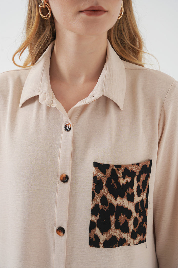 BGD Women Pocket Detailed Shirt Tunic - Beige - Yuriria