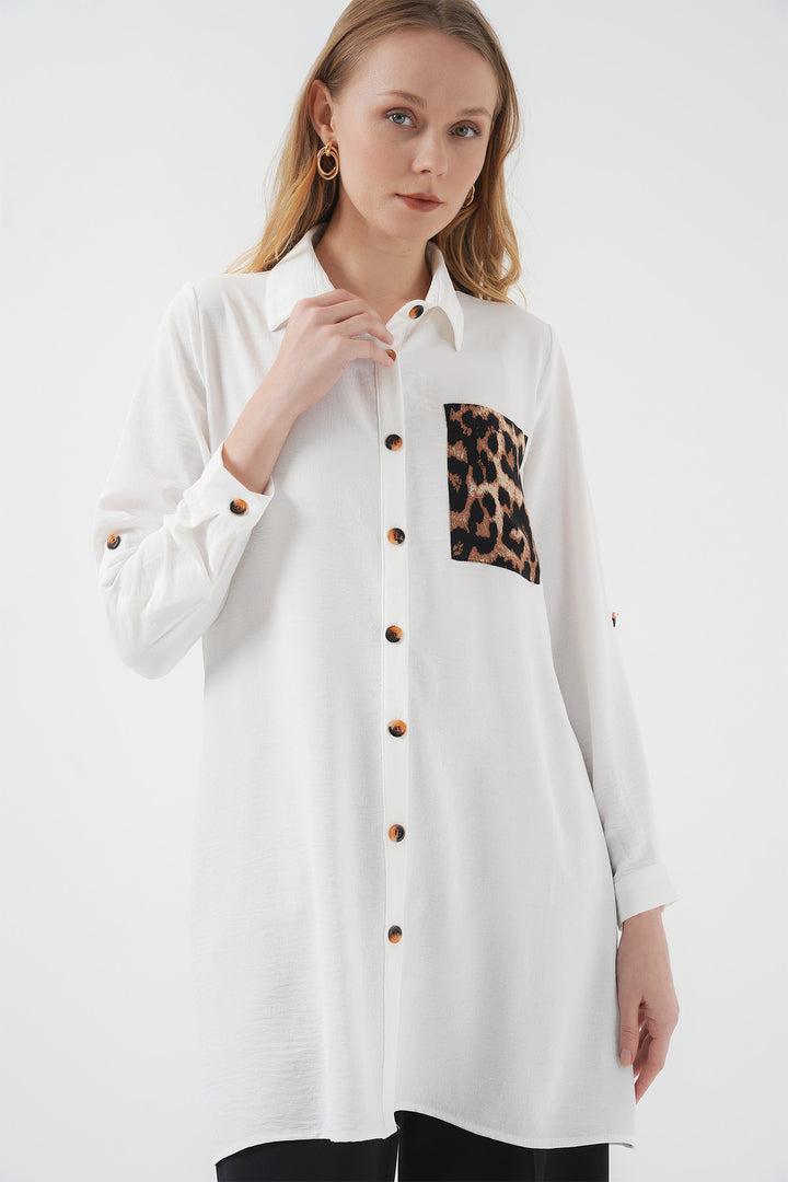 BGD Women Pocket Detailed Shirt Tunic - White - Tustin
