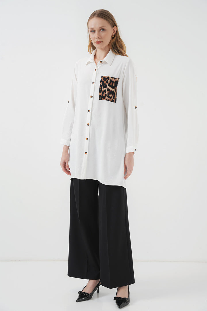 BGD Women Pocket Detailed Shirt Tunic - White - Tustin