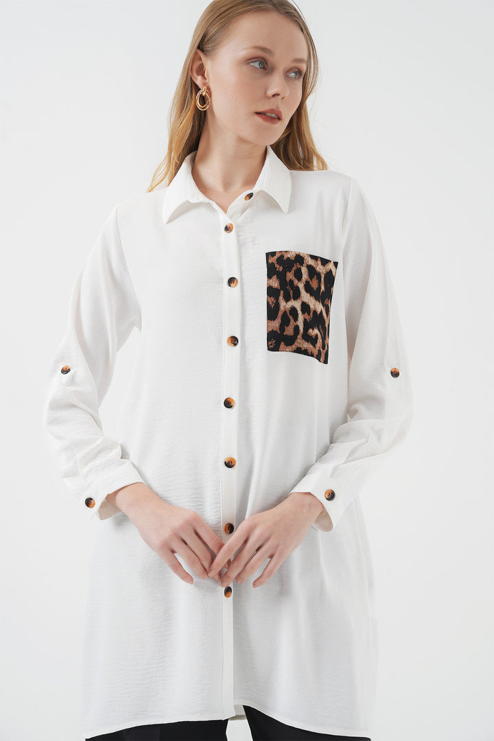 BGD Women Pocket Detailed Shirt Tunic - White - Tustin