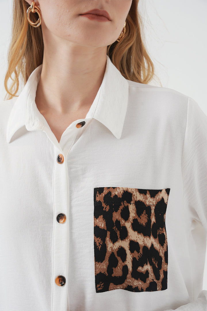 BGD Women Pocket Detailed Shirt Tunic - White - Tustin