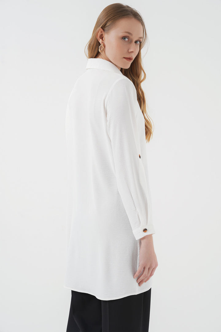 BGD Women Pocket Detailed Shirt Tunic - White - Tustin