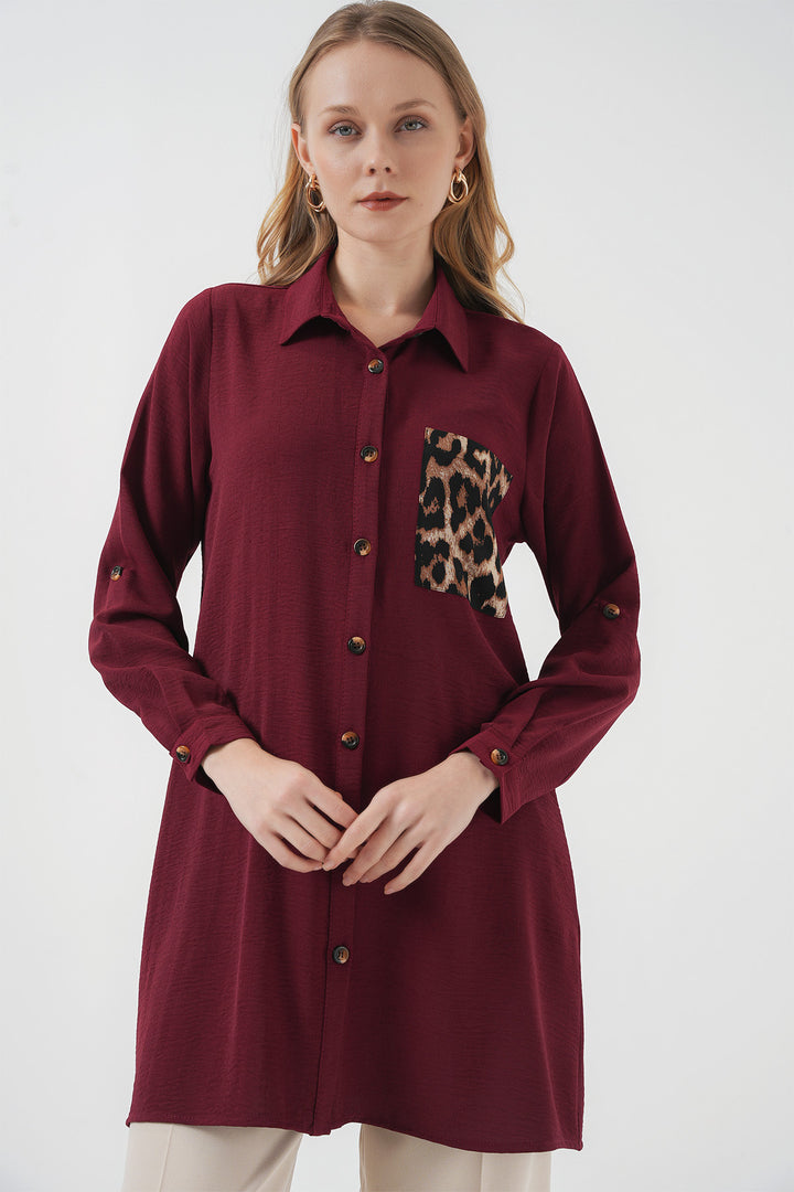 BGD Women Pocket Detailed Shirt Tunic - Burgundy - Kortrijk