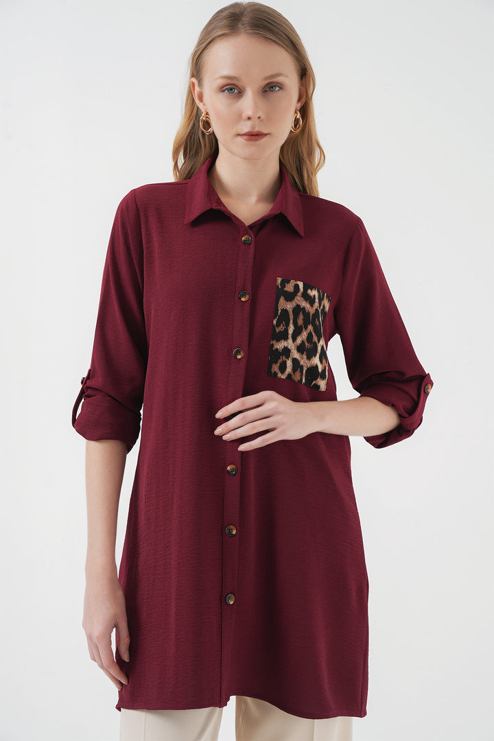 BGD Women Pocket Detailed Shirt Tunic - Burgundy - Kortrijk