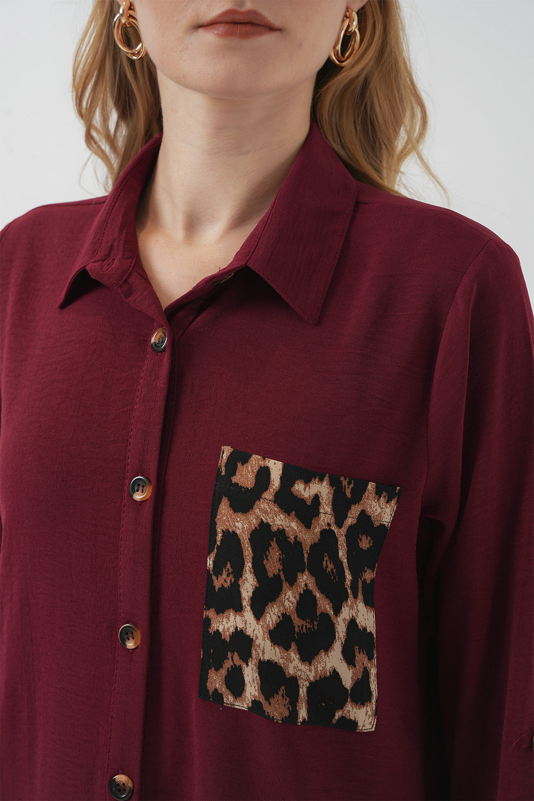 BGD Women Pocket Detailed Shirt Tunic - Burgundy - Kortrijk