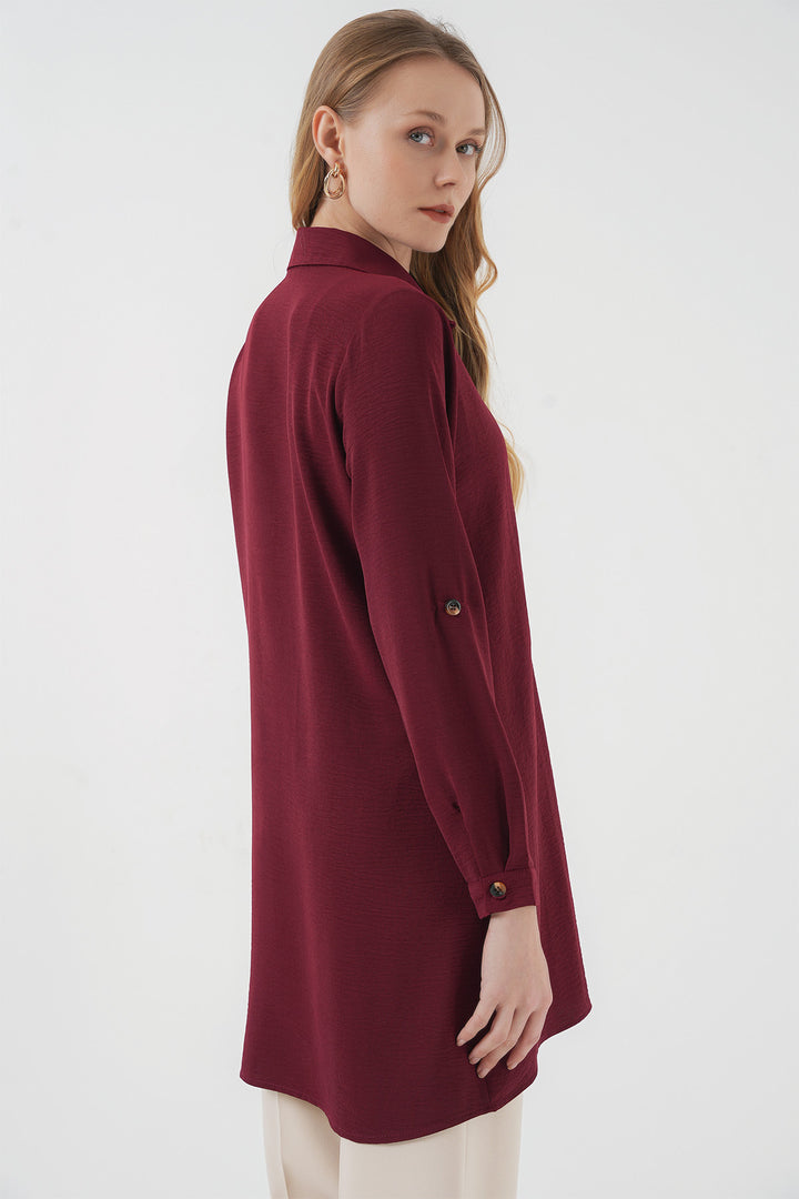 BGD Women Pocket Detailed Shirt Tunic - Burgundy - Kortrijk