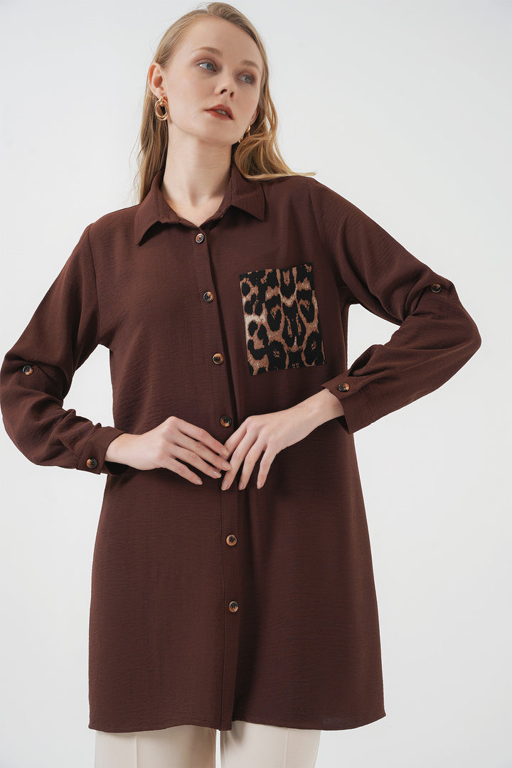 BGD Women Pocket Detailed Shirt Tunic - Brown - Pittsfield