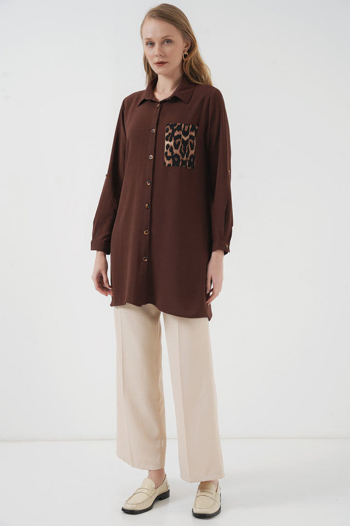 BGD Women Pocket Detailed Shirt Tunic - Brown - Pittsfield