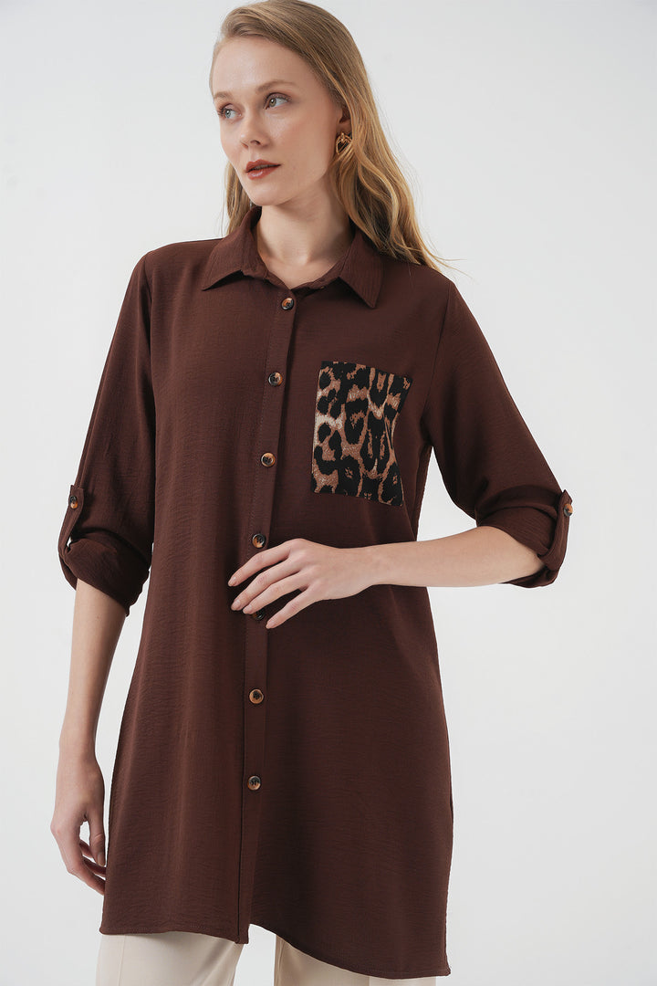 BGD Women Pocket Detailed Shirt Tunic - Brown - Pittsfield